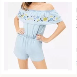 Forever 21 Embroidered Off the Shoulders Romper
